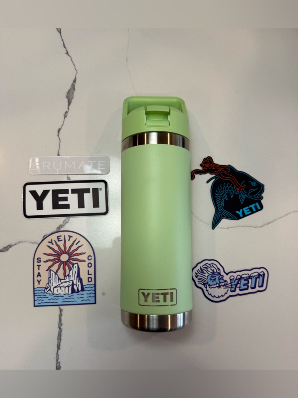 Stickers + YETI Insulated Straw Water Bottle 18oz - neon Green